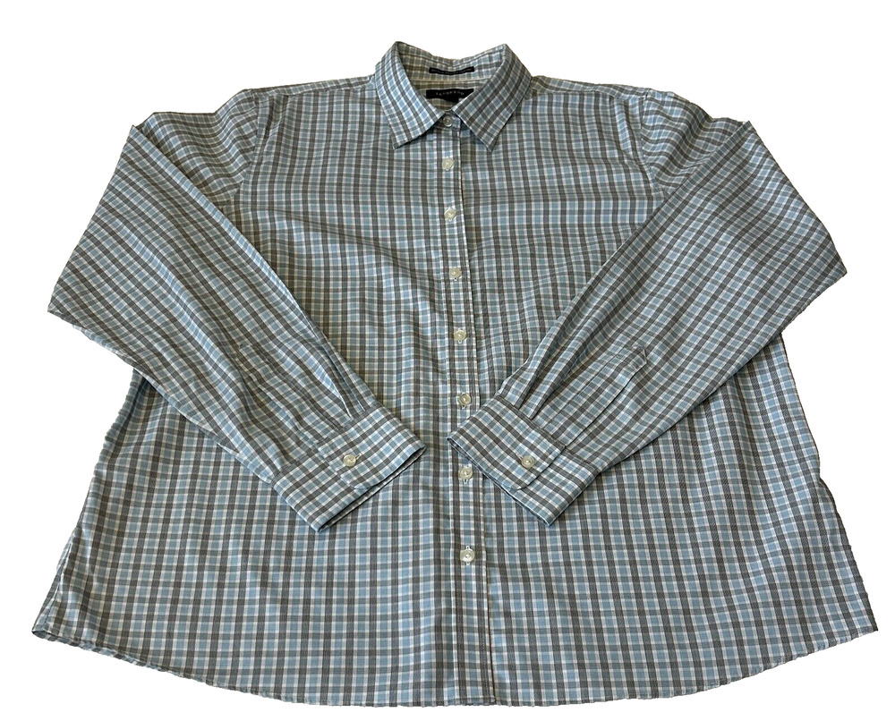 Lands' End Women's No Iron Pinpoint Oxford Shirt Size 18 Blue/Black Striped